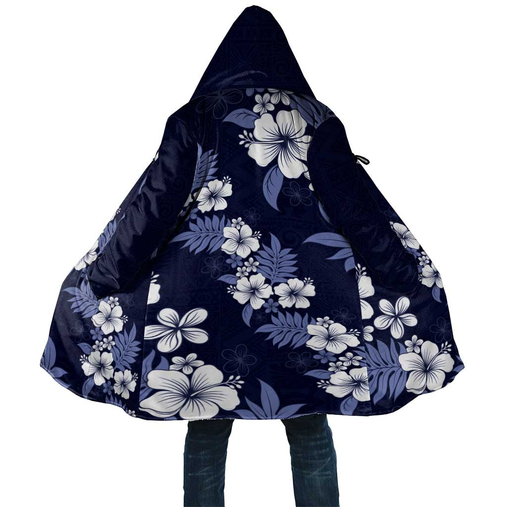 Hawaiian Hibiscus Tribal Floral Blue Cloak Polynesian Tapa Pattern - Polynesian Pride