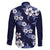 Hawaiian Hibiscus Tribal Floral Blue Family Matching Long Sleeve Bodycon Dress and Hawaiian Shirt Polynesian Tapa Pattern - Polynesian Pride