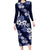 Hawaiian Hibiscus Tribal Floral Blue Family Matching Long Sleeve Bodycon Dress and Hawaiian Shirt Polynesian Tapa Pattern - Polynesian Pride