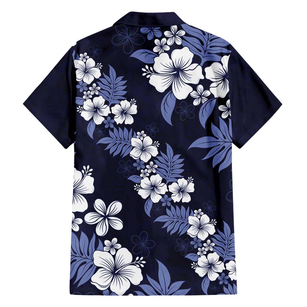 Hawaiian Hibiscus Tribal Floral Blue Family Matching Off Shoulder Maxi Dress and Hawaiian Shirt Polynesian Tapa Pattern LT01 - Polynesian Pride