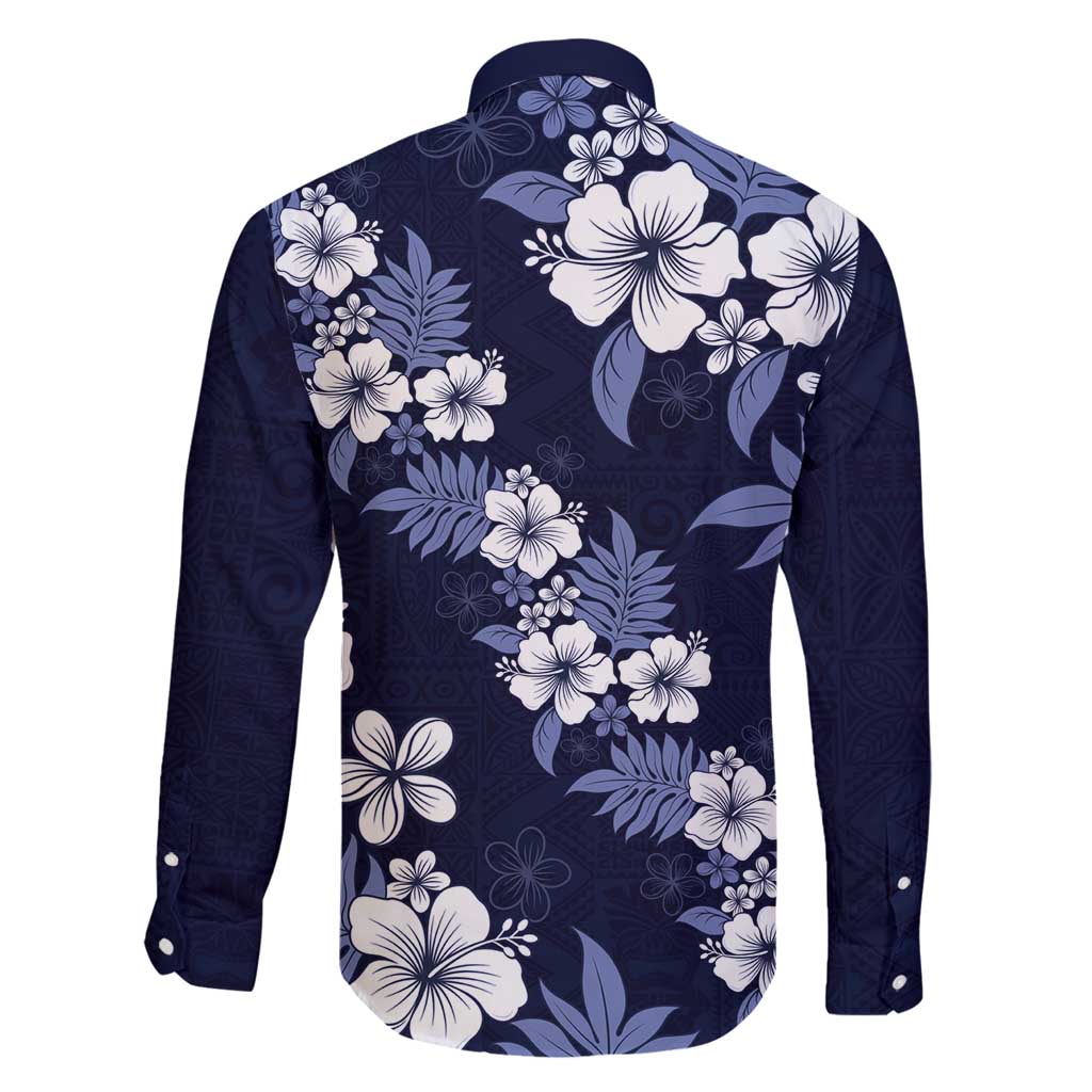Hawaiian Hibiscus Tribal Floral Blue Family Matching Off Shoulder Maxi Dress and Hawaiian Shirt Polynesian Tapa Pattern LT01 - Polynesian Pride