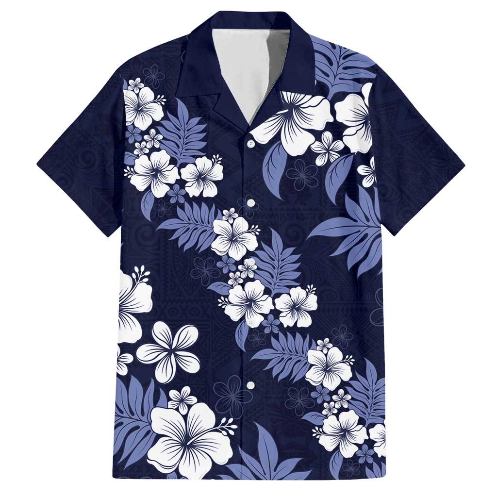 Hawaiian Hibiscus Tribal Floral Blue Family Matching Summer Maxi Dress and Hawaiian Shirt Polynesian Tapa Pattern LT01 Dad's Shirt - Short Sleeve Blue - Polynesian Pride