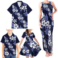 Hawaiian Hibiscus Tribal Floral Blue Family Matching Tank Maxi Dress and Hawaiian Shirt Polynesian Tapa Pattern - Polynesian Pride