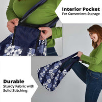 Hawaiian Hibiscus Tribal Floral Blue Grocery Bag Polynesian Tapa Pattern - Polynesian Pride