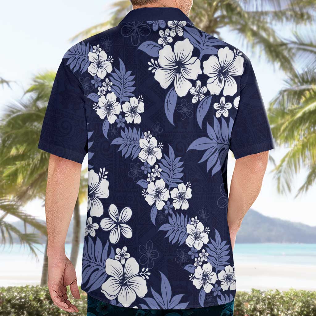 Hawaiian Hibiscus Tribal Floral Blue Hawaiian Shirt Polynesian Tapa Pattern - Polynesian Pride