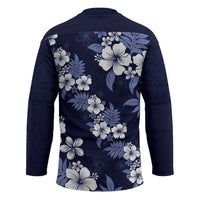Hawaiian Hibiscus Tribal Floral Blue Hockey Jersey Polynesian Tapa Pattern - Polynesian Pride