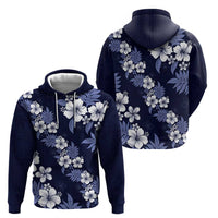 Hawaiian Hibiscus Tribal Floral Blue Hoodie Polynesian Tapa Pattern - Polynesian Pride