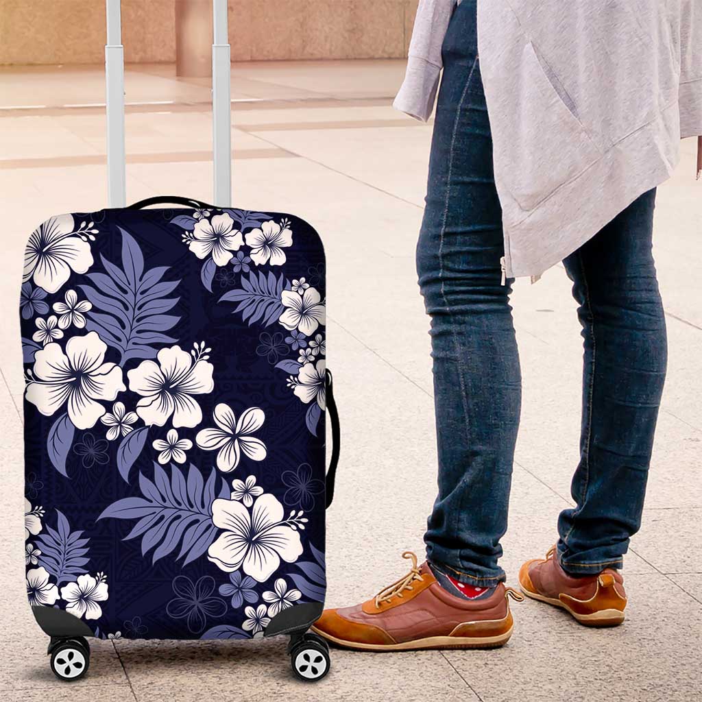 Hawaiian Hibiscus Tribal Floral Blue Luggage Cover Polynesian Tapa Pattern - Polynesian Pride
