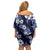 Hawaiian Hibiscus Tribal Floral Blue Off Shoulder Short Dress Polynesian Tapa Pattern - Polynesian Pride
