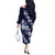 Hawaiian Hibiscus Tribal Floral Blue Off The Shoulder Long Sleeve Dress Polynesian Tapa Pattern - Polynesian Pride
