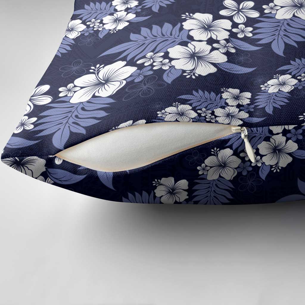 Hawaiian Hibiscus Tribal Floral Blue Pillow Cover Polynesian Tapa Pattern - Polynesian Pride