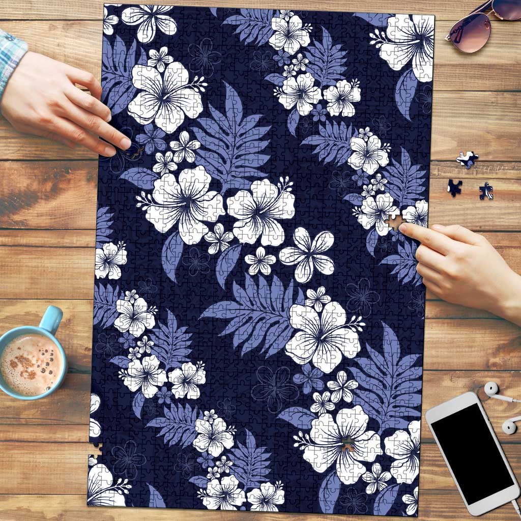 Hawaiian Hibiscus Tribal Floral Blue Puzzle Polynesian Tapa Pattern - Polynesian Pride