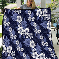 Hawaiian Hibiscus Tribal Floral Blue Quilt Polynesian Tapa Pattern - Polynesian Pride