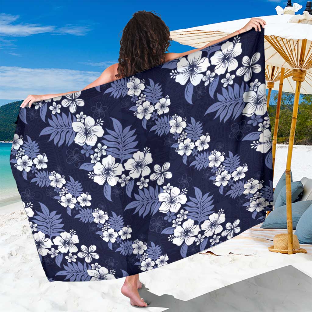 Hawaiian Hibiscus Tribal Floral Blue Sarong Polynesian Tapa Pattern - Polynesian Pride