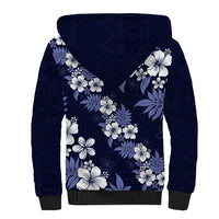 Hawaiian Hibiscus Tribal Floral Blue Sherpa Hoodie Polynesian Tapa Pattern - Polynesian Pride