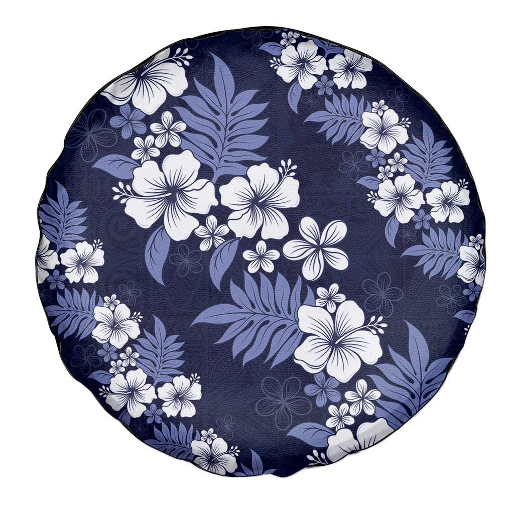 Hawaiian Hibiscus Tribal Floral Blue Spare Tire Cover Polynesian Tapa Pattern - Polynesian Pride