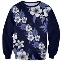 Hawaiian Hibiscus Tribal Floral Blue Sweatshirt Polynesian Tapa Pattern - Polynesian Pride