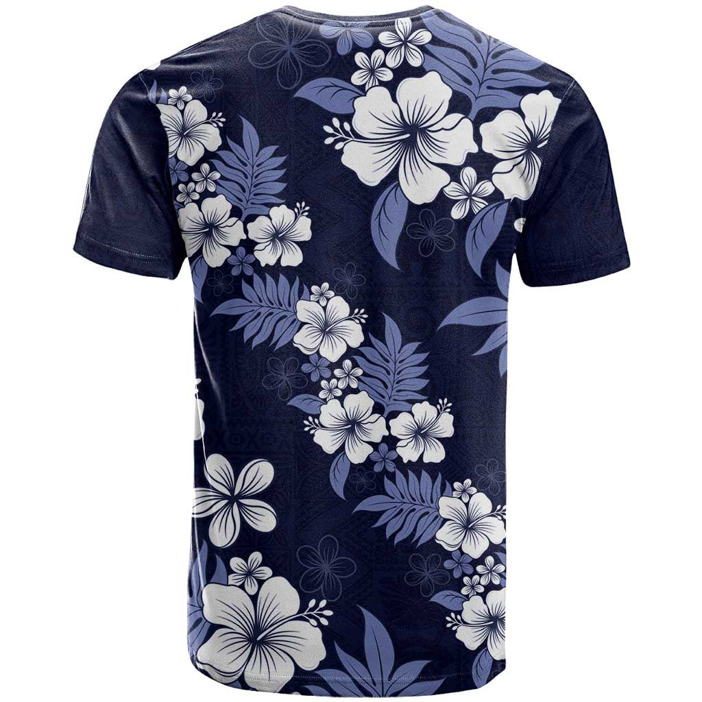 Hawaiian Hibiscus Tribal Floral Blue T Shirt Polynesian Tapa Pattern - Polynesian Pride