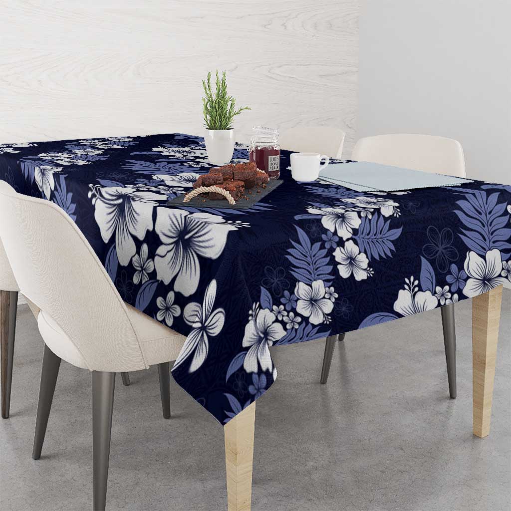 Hawaiian Hibiscus Tribal Floral Blue Tablecloth Polynesian Tapa Pattern - Polynesian Pride