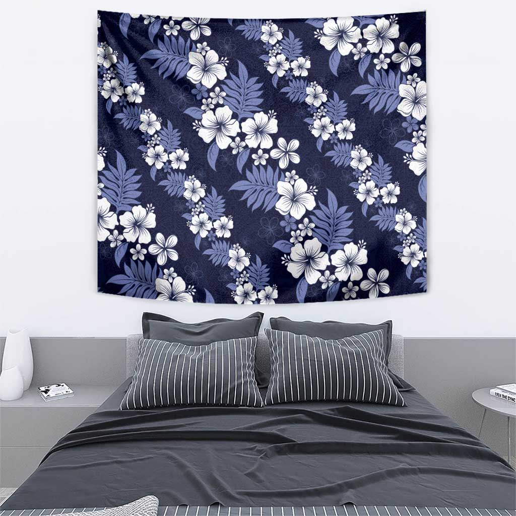 Hawaiian Hibiscus Tribal Floral Blue Tapestry Polynesian Tapa Pattern - Polynesian Pride