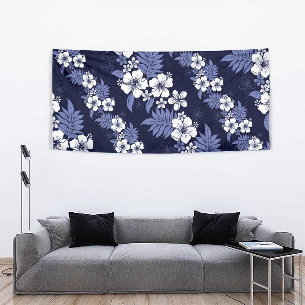 Hawaiian Hibiscus Tribal Floral Blue Tapestry Polynesian Tapa Pattern - Polynesian Pride