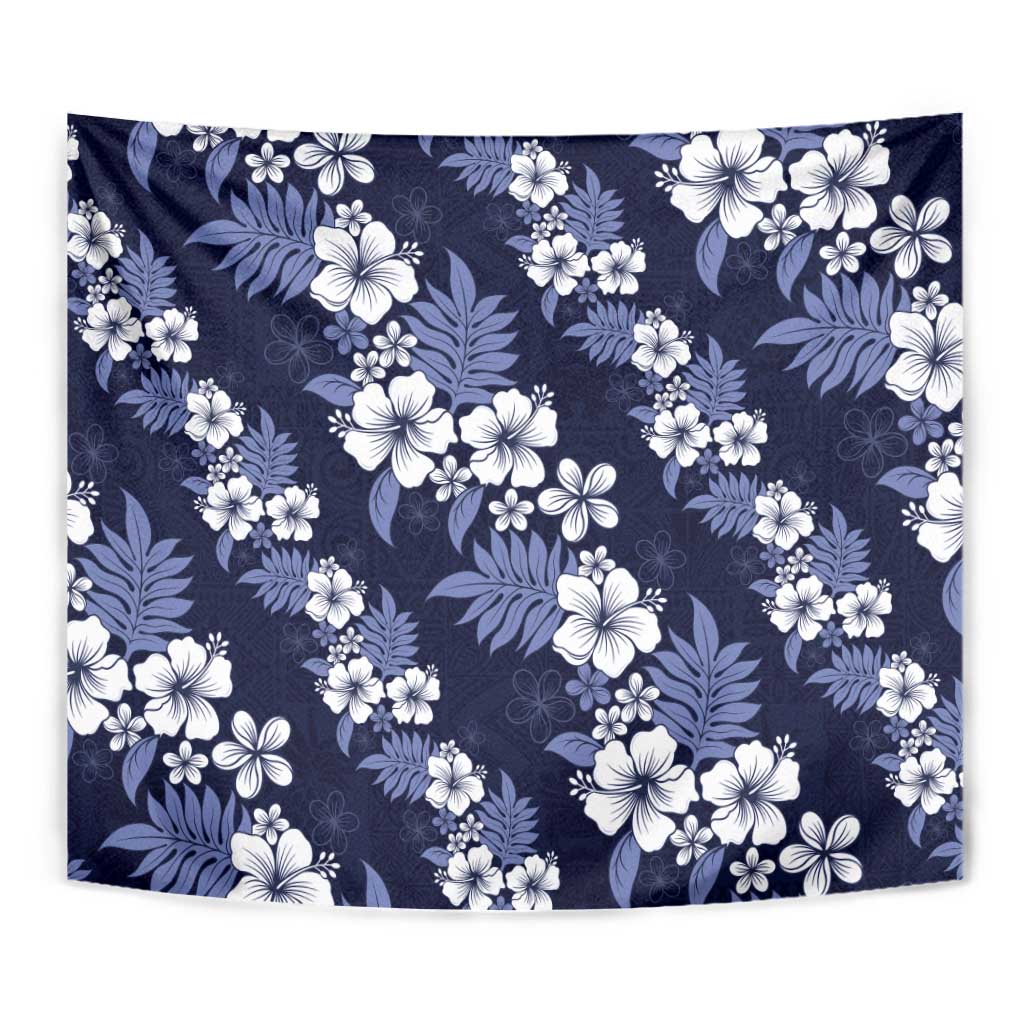 Hawaiian Hibiscus Tribal Floral Blue Tapestry Polynesian Tapa Pattern - Polynesian Pride
