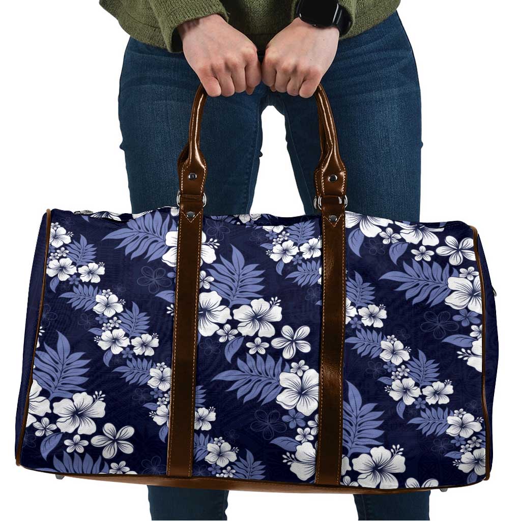 Hawaiian Hibiscus Tribal Floral Blue Travel Bag Polynesian Tapa Pattern - Polynesian Pride