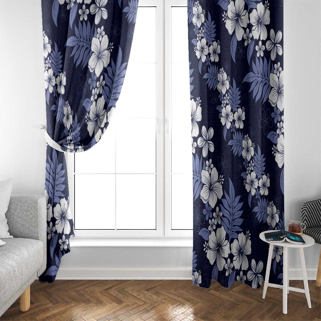 Hawaiian Hibiscus Tribal Floral Blue Window Curtain Polynesian Tapa Pattern - Polynesian Pride