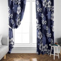 Hawaiian Hibiscus Tribal Floral Blue Window Curtain Polynesian Tapa Pattern - Polynesian Pride