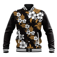 Hawaiian Hibiscus Tribal Floral Brown Baseball Jacket Polynesian Tapa Pattern - Polynesian Pride