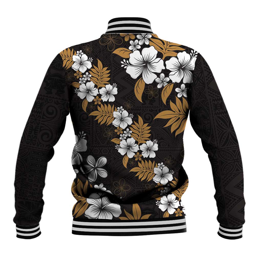 Hawaiian Hibiscus Tribal Floral Brown Baseball Jacket Polynesian Tapa Pattern - Polynesian Pride
