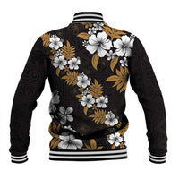 Hawaiian Hibiscus Tribal Floral Brown Baseball Jacket Polynesian Tapa Pattern - Polynesian Pride
