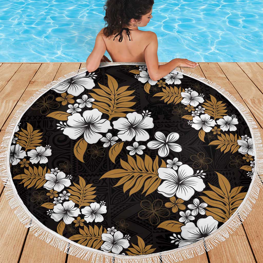 Hawaiian Hibiscus Tribal Floral Brown Beach Blanket Polynesian Tapa Pattern - Polynesian Pride