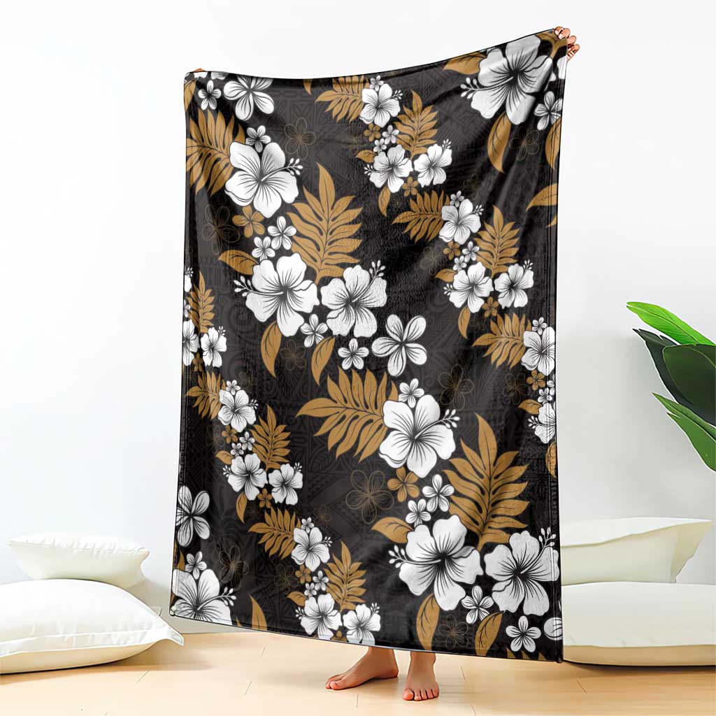 Hawaiian Hibiscus Tribal Floral Brown Blanket Polynesian Tapa Pattern - Polynesian Pride