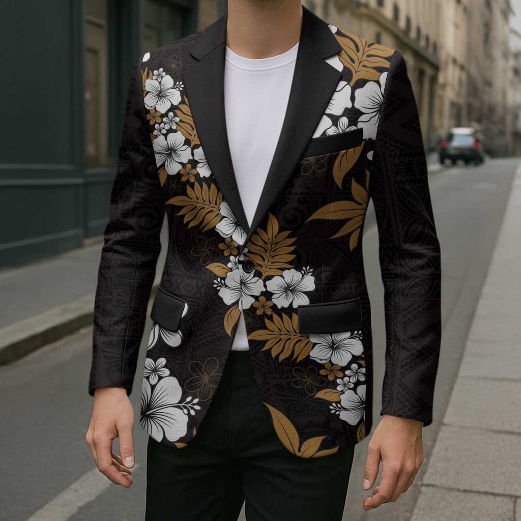 Hawaiian Hibiscus Tribal Floral Brown Blazer Polynesian Tapa Pattern - Polynesian Pride