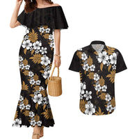 Hawaiian Hibiscus Tribal Floral Brown Couples Matching Mermaid Dress and Hawaiian Shirt Polynesian Tapa Pattern LT01 Brown - Polynesian Pride