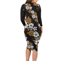 Hawaiian Hibiscus Tribal Floral Brown Family Matching Long Sleeve Bodycon Dress and Hawaiian Shirt Polynesian Tapa Pattern - Polynesian Pride
