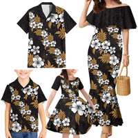 Hawaiian Hibiscus Tribal Floral Brown Family Matching Mermaid Dress and Hawaiian Shirt Polynesian Tapa Pattern - Polynesian Pride