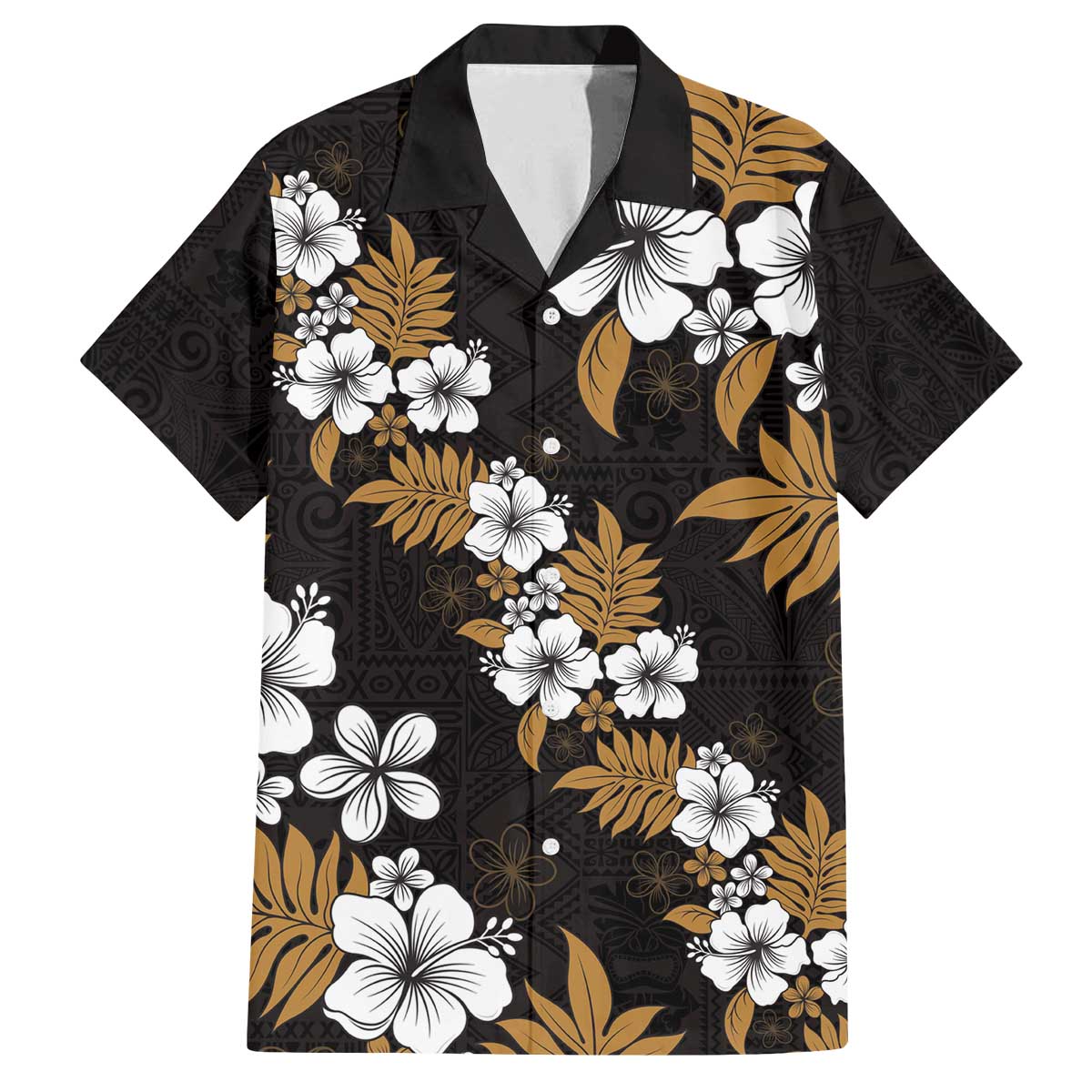 Hawaiian Hibiscus Tribal Floral Brown Family Matching Off The Shoulder Long Sleeve Dress and Hawaiian Shirt Polynesian Tapa Pattern LT01 Dad's Shirt - Short Sleeve Brown - Polynesian Pride