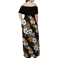 Hawaiian Hibiscus Tribal Floral Brown Family Matching Off Shoulder Maxi Dress and Hawaiian Shirt Polynesian Tapa Pattern LT01 - Polynesian Pride