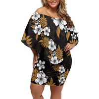 Hawaiian Hibiscus Tribal Floral Brown Family Matching Off Shoulder Short Dress and Hawaiian Shirt Polynesian Tapa Pattern LT01 Mom's Dress Brown - Polynesian Pride