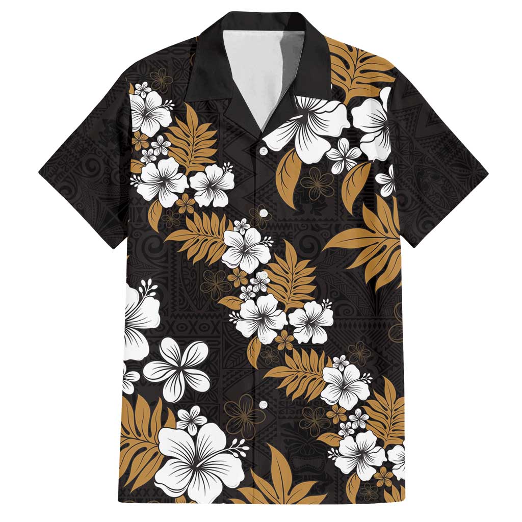Hawaiian Hibiscus Tribal Floral Brown Family Matching Puletasi and Hawaiian Shirt Polynesian Tapa Pattern LT01 Dad's Shirt - Short Sleeve Brown - Polynesian Pride