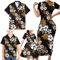 Hawaiian Hibiscus Tribal Floral Brown Family Matching Short Sleeve Bodycon Dress and Hawaiian Shirt Polynesian Tapa Pattern - Polynesian Pride
