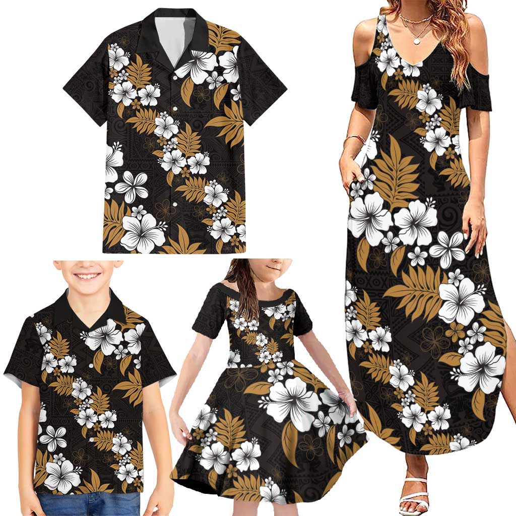 Hawaiian Hibiscus Tribal Floral Brown Family Matching Summer Maxi Dress and Hawaiian Shirt Polynesian Tapa Pattern - Polynesian Pride