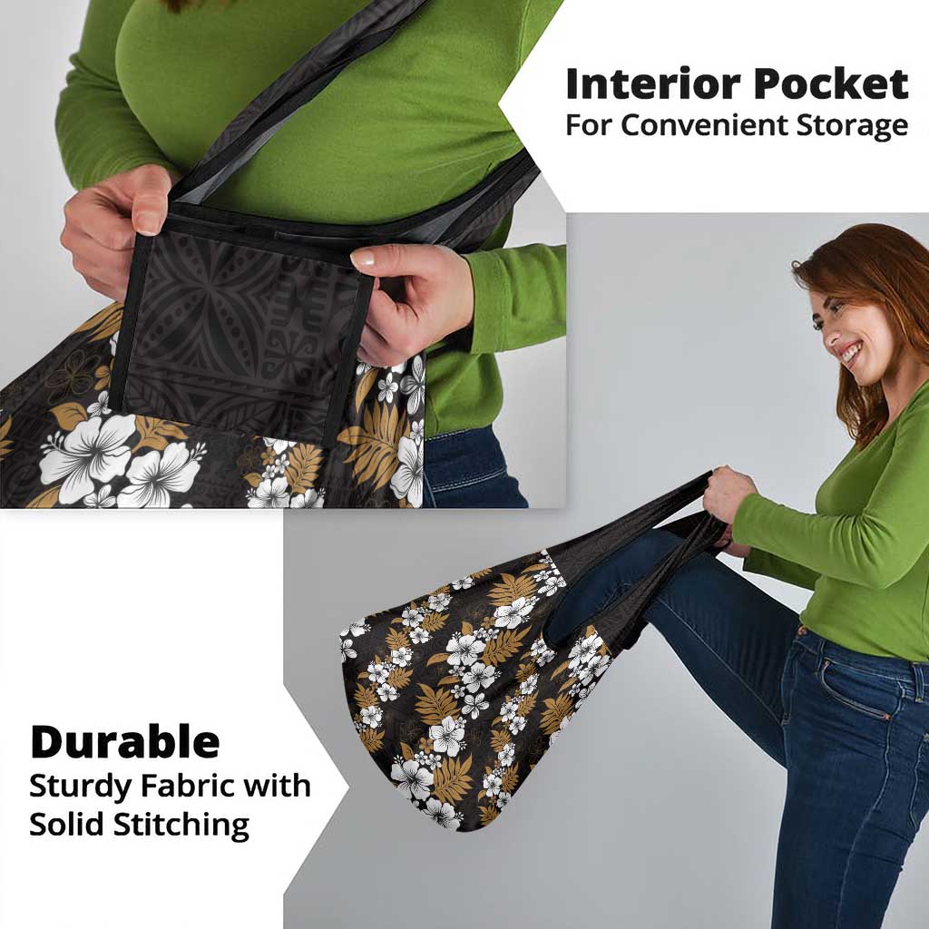 Hawaiian Hibiscus Tribal Floral Brown Grocery Bag Polynesian Tapa Pattern - Polynesian Pride