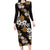 Hawaiian Hibiscus Tribal Floral Brown Long Sleeve Bodycon Dress Polynesian Tapa Pattern - Polynesian Pride