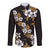 Hawaiian Hibiscus Tribal Floral Brown Long Sleeve Button Shirt Polynesian Tapa Pattern - Polynesian Pride