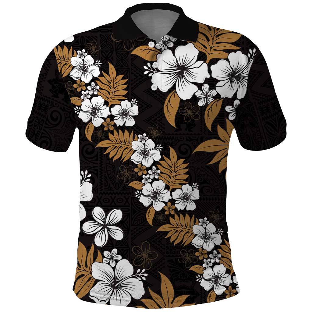 Hawaiian Hibiscus Tribal Floral Brown Polo Shirt Polynesian Tapa Pattern - Polynesian Pride