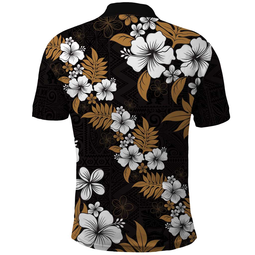 Hawaiian Hibiscus Tribal Floral Brown Polo Shirt Polynesian Tapa Pattern - Polynesian Pride