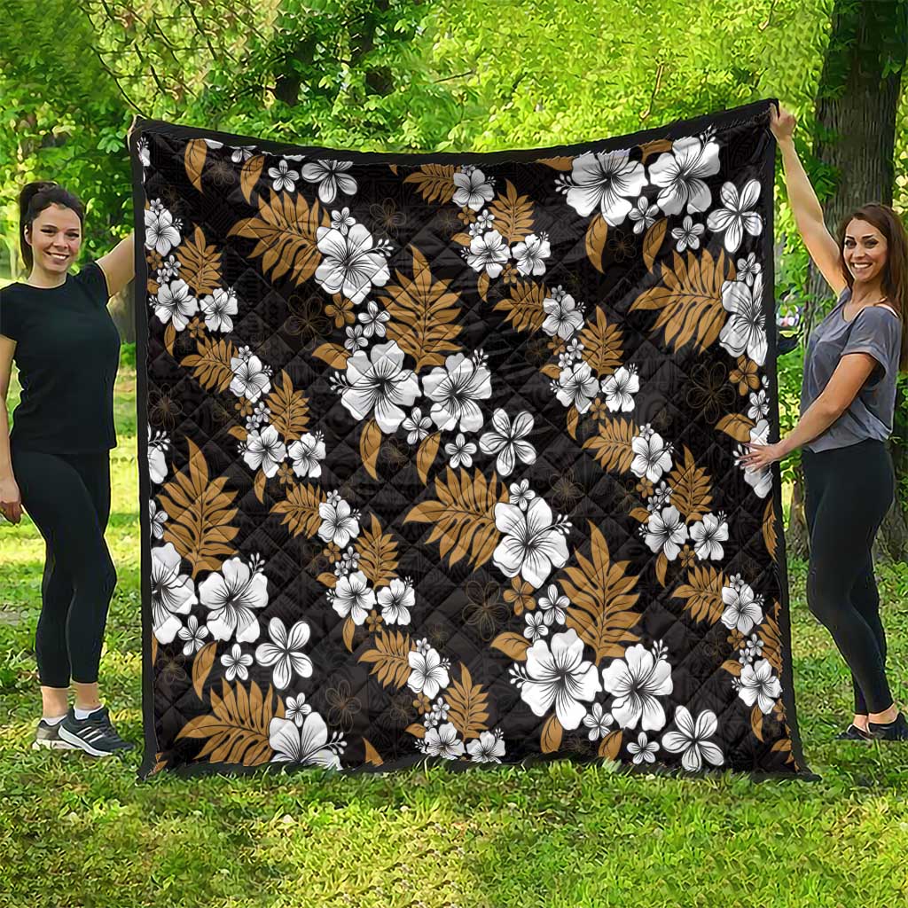 Hawaiian Hibiscus Tribal Floral Brown Quilt Polynesian Tapa Pattern - Polynesian Pride